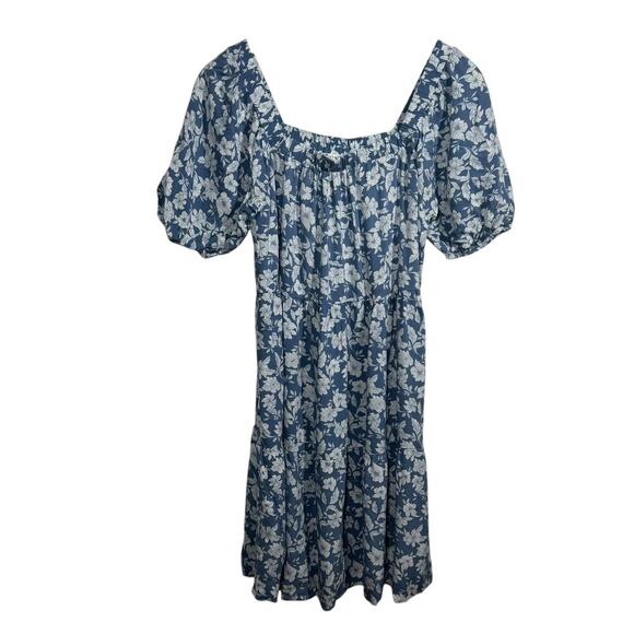 Naif Dress Women S Blue Floral Off the Shoulder Mini Puff Sleeve Cottage Peasant - Picture 1 of 7